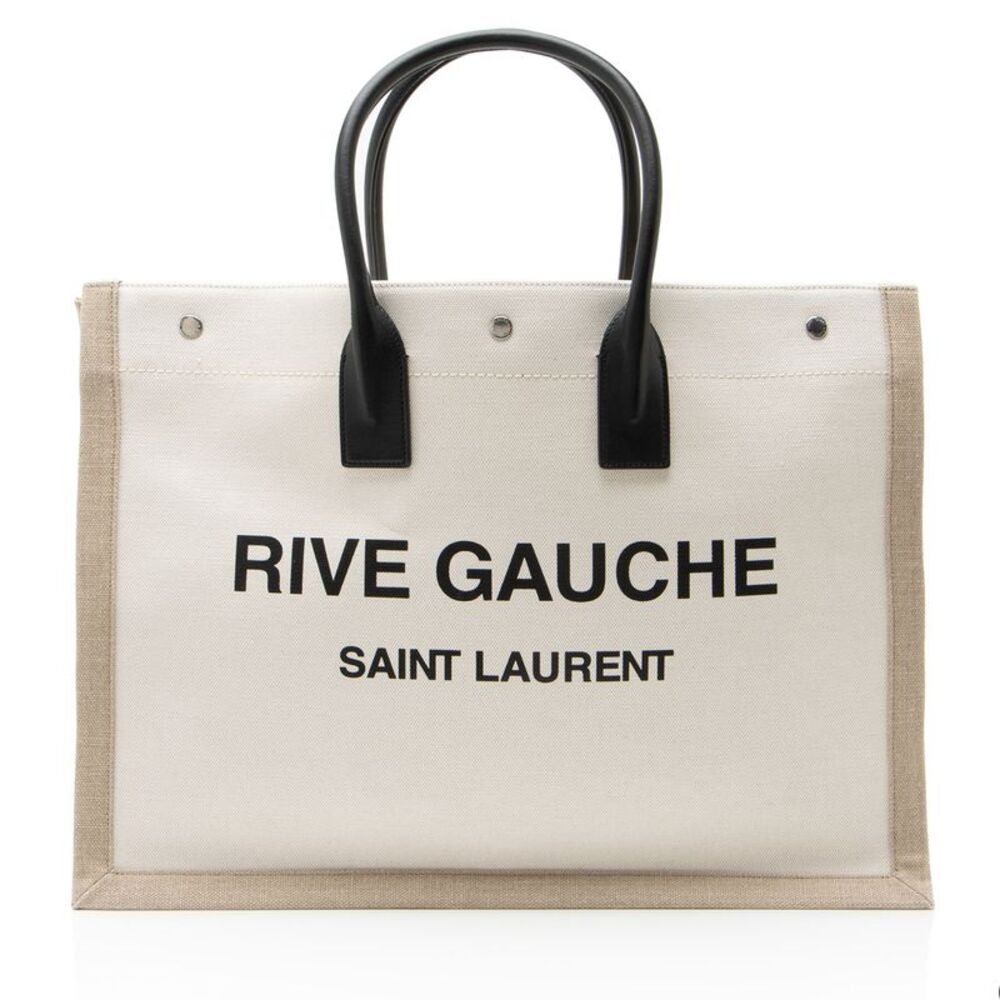 Saint Laurent Canvas Calfskin Rive Gauche Large Tote